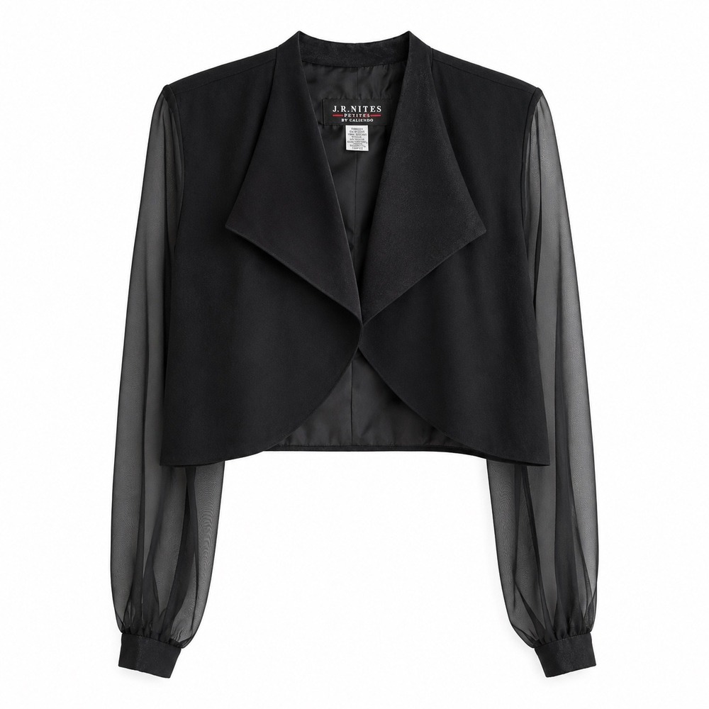 Y2K JR Nites Jacket Women 10 Black Sheer Shimmer Cropped Dark Romantic 90s Indie